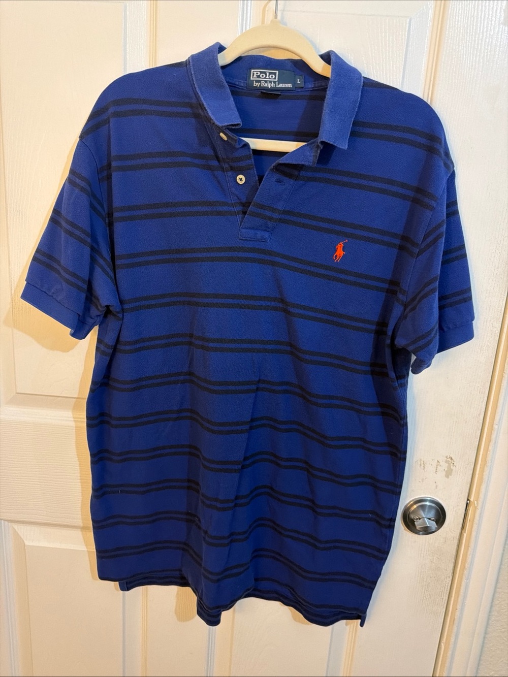 Ralph Lauren Blue Polo with Red Pony and Black Stripes